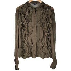 J. Crew Ruffle-front top in crinkle cupro in Olive Sombre 14 NWT‎